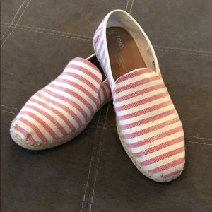 Women’s Size 9 Red and White stripped TOMS.